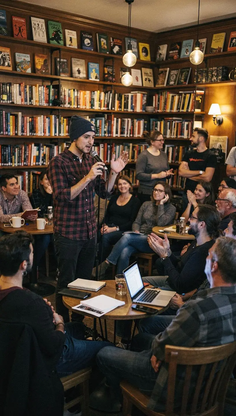 Ein Bücherregal voller Literaturklassiker und moderner Werke, perfekt für eine entspannte Lesestunde.