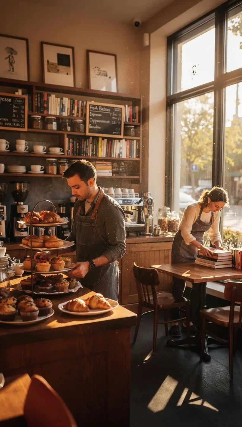 Ein Tisch mit verschiedenen Büchern und Tassen, umgeben von Lesern, die angeregt diskutieren.