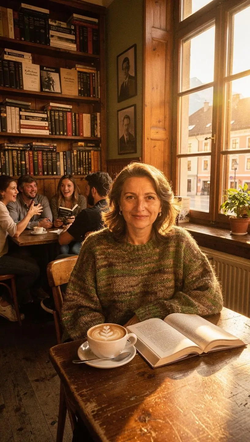 Ein gemütlicher Lesebereich mit bequemen Sesseln und Tischen, umgeben von Regalen voller Bücher.