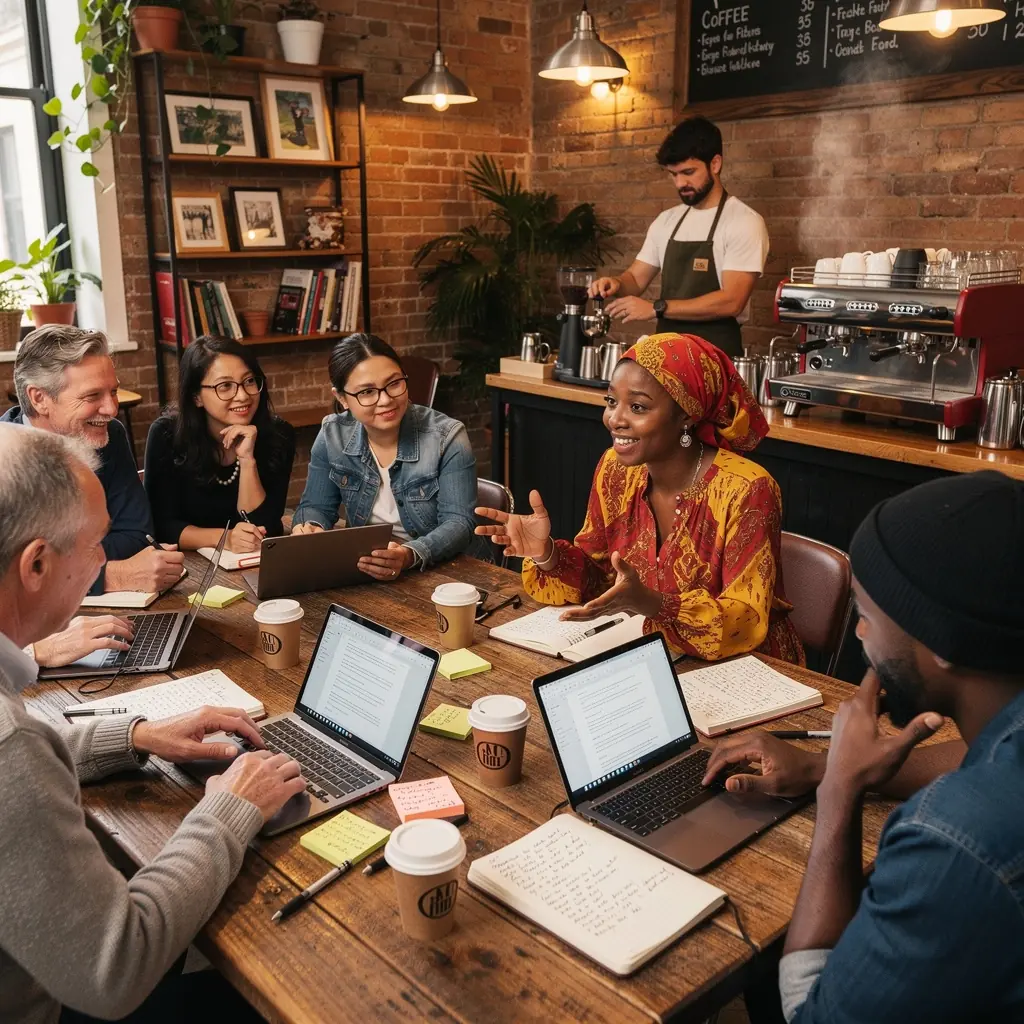 Ein warmer, einladender Raum mit Lesesesseln und warmem Licht fГјr Leseratten.