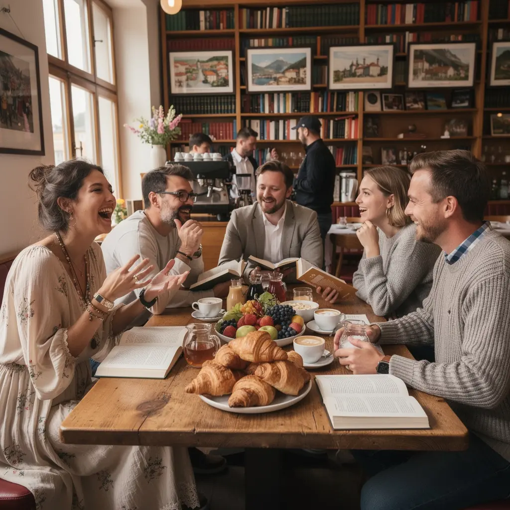 Ein Blick auf die Buchregale, die mit verschiedenen literarischen Werken gefüllt sind.